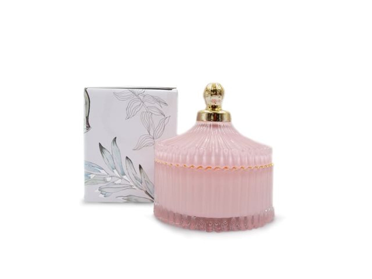 Candela in vetro colore rosa misura 12x14cm