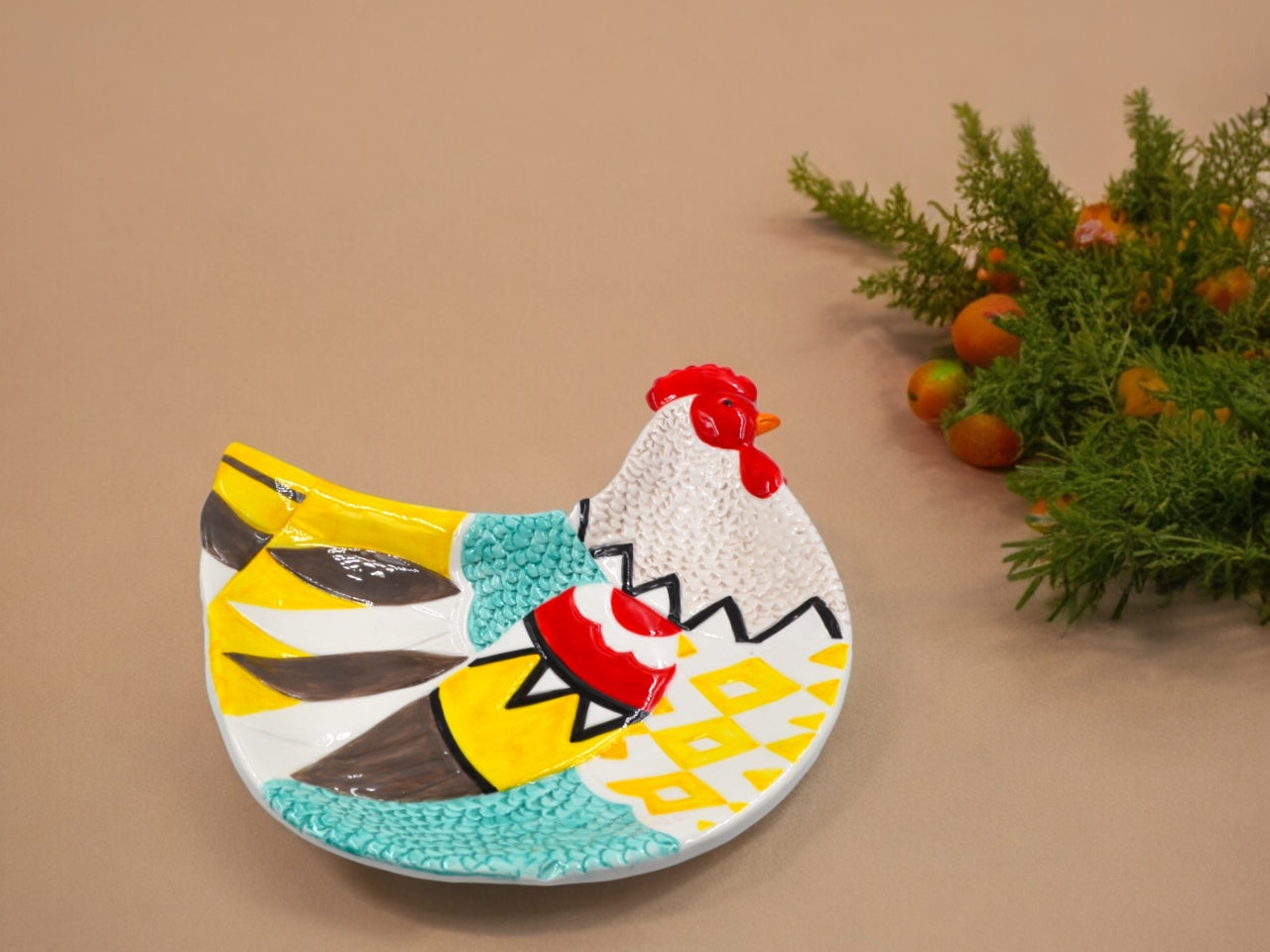 Piatto gallina medio ceramica 24x27cm