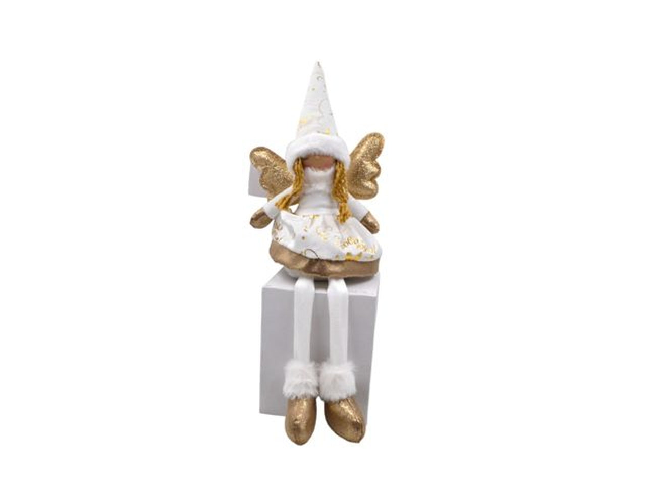 Bambola natalizia seduta con ali in stoffa bianco e dorato 45 cm - Sud Import