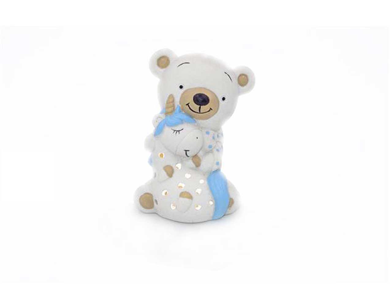 Orsetto ceramica celeste c/luce 21007c