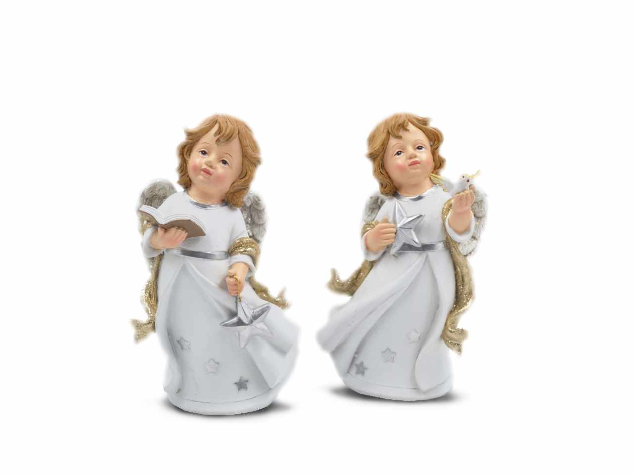 Angelo in resina bianco e argentato 22x13 cm - Sud Import
