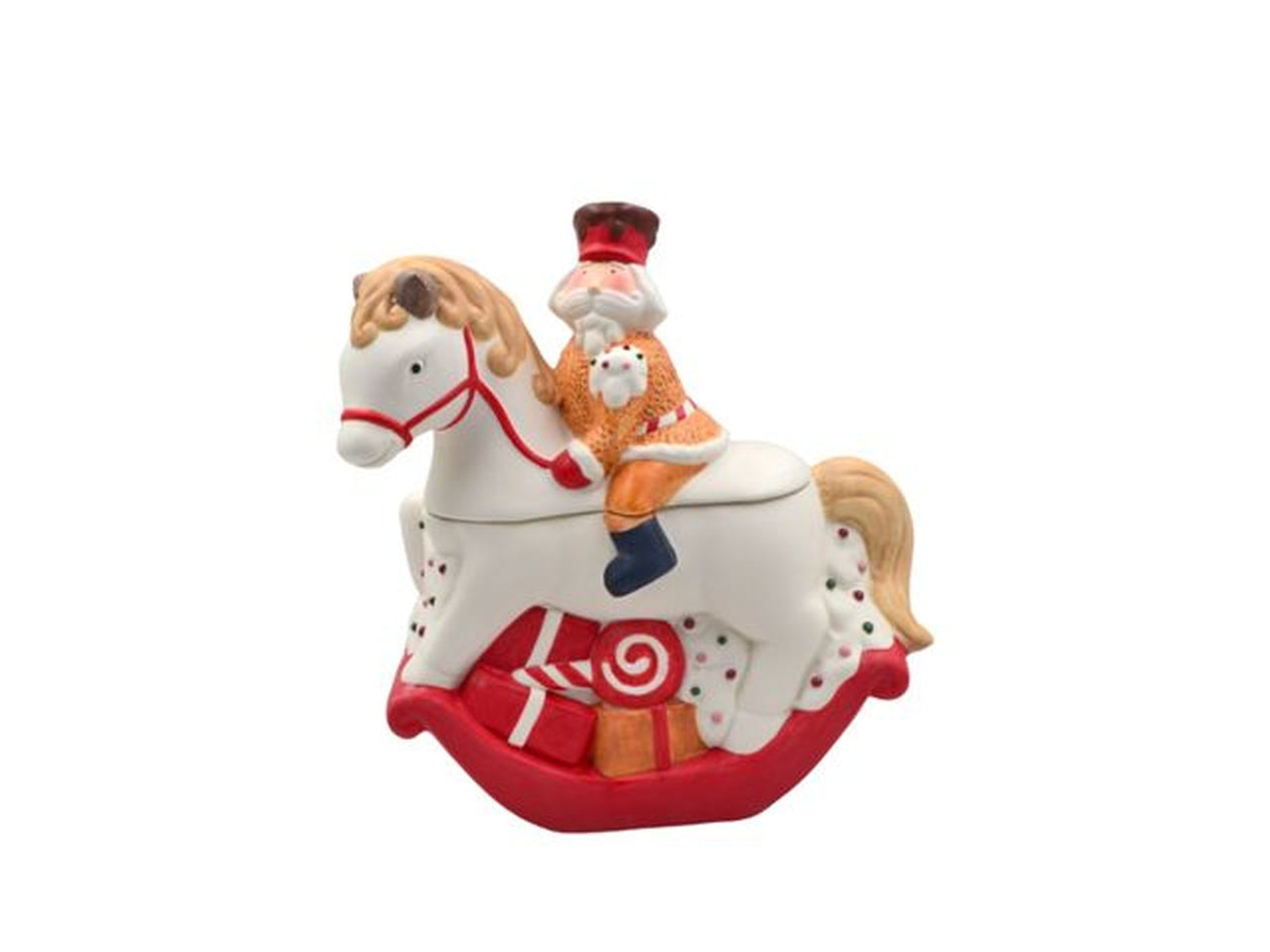 Cavallo in ceramica con babbo natale 22x25cm