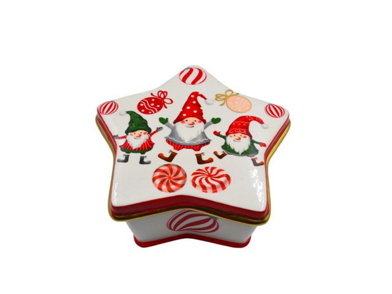 Contenitore natalizio in ceramica a forma di stella con elfi 17x17cm