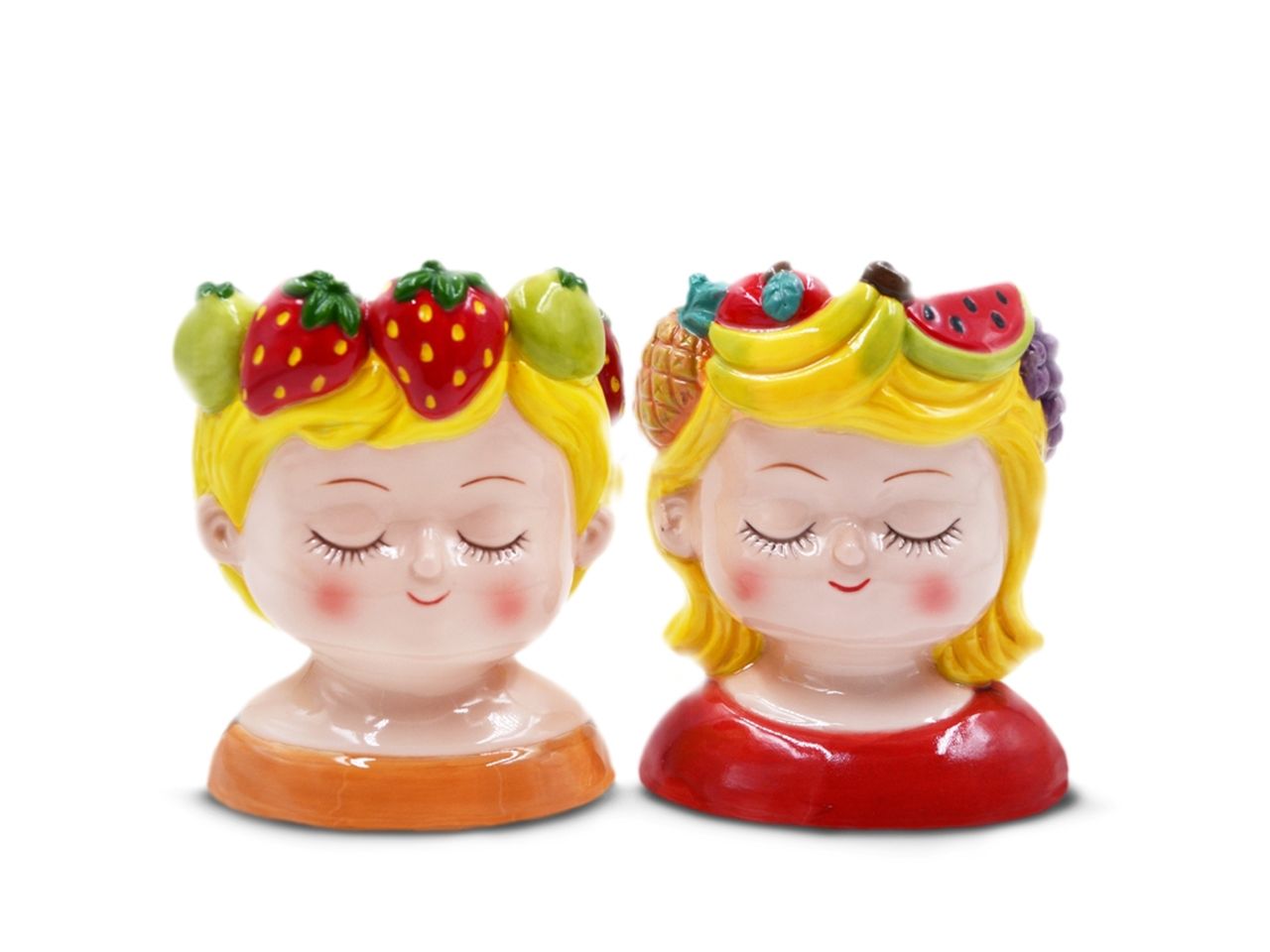Vaso a forma di testa in ceramica colorata 13cm