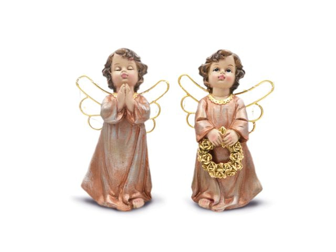 Statua angelo con ali led in resina rosa e dorato 20x10 cm - Sud Import