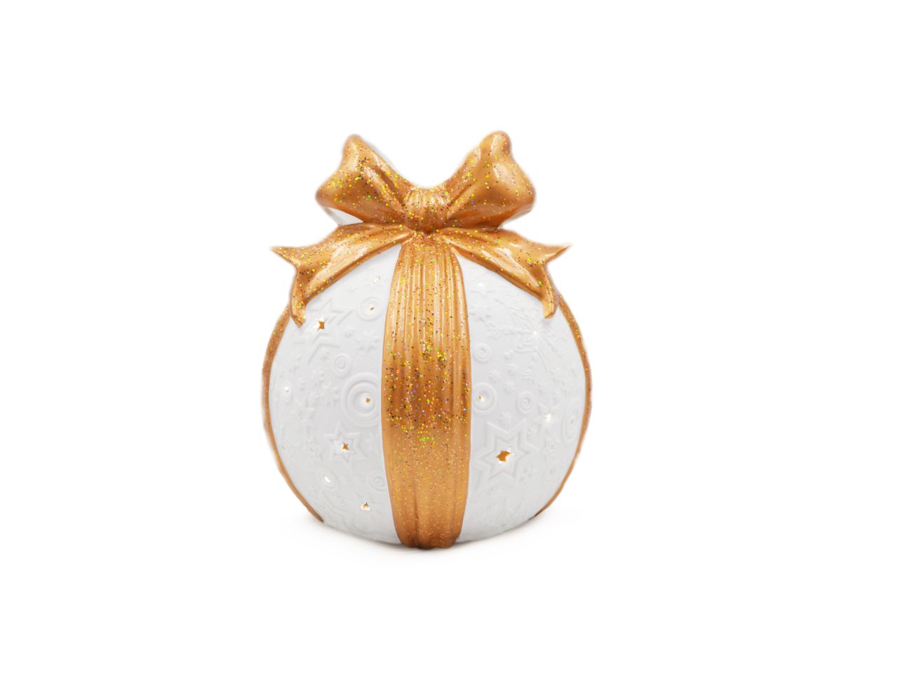 Palla con fiocco colore oro in ceramica con luce misura 19cm