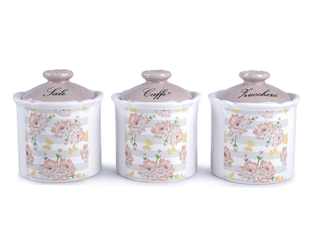 Linea peonias barattoli in ceramica 3 pezzi