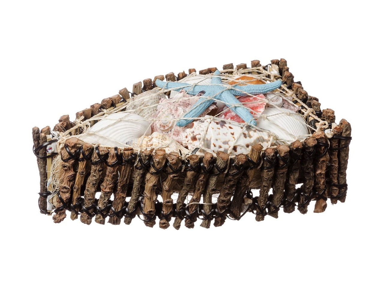 Composizione marina con conchiglie da decorazione in carta pietra e legno, stile marinaro 18x10x5cm - Star