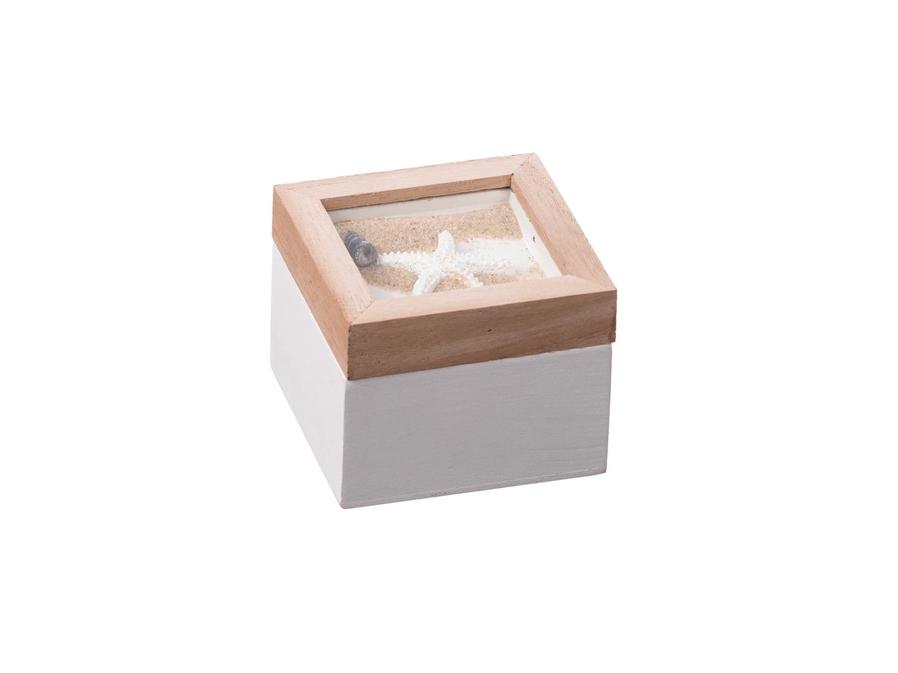 Scatola porta bustine the, in mdf, vetro, sabbia e conchiglie, stile marinaro con tappo scenario 3d - Star