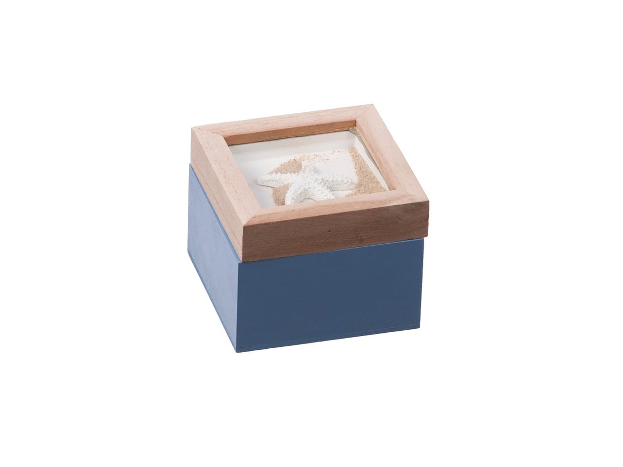 Scatola porta bustine the, in mdf, vetro, sabbia e conchiglie, stile marinaro con tappo scenario 3d - Star