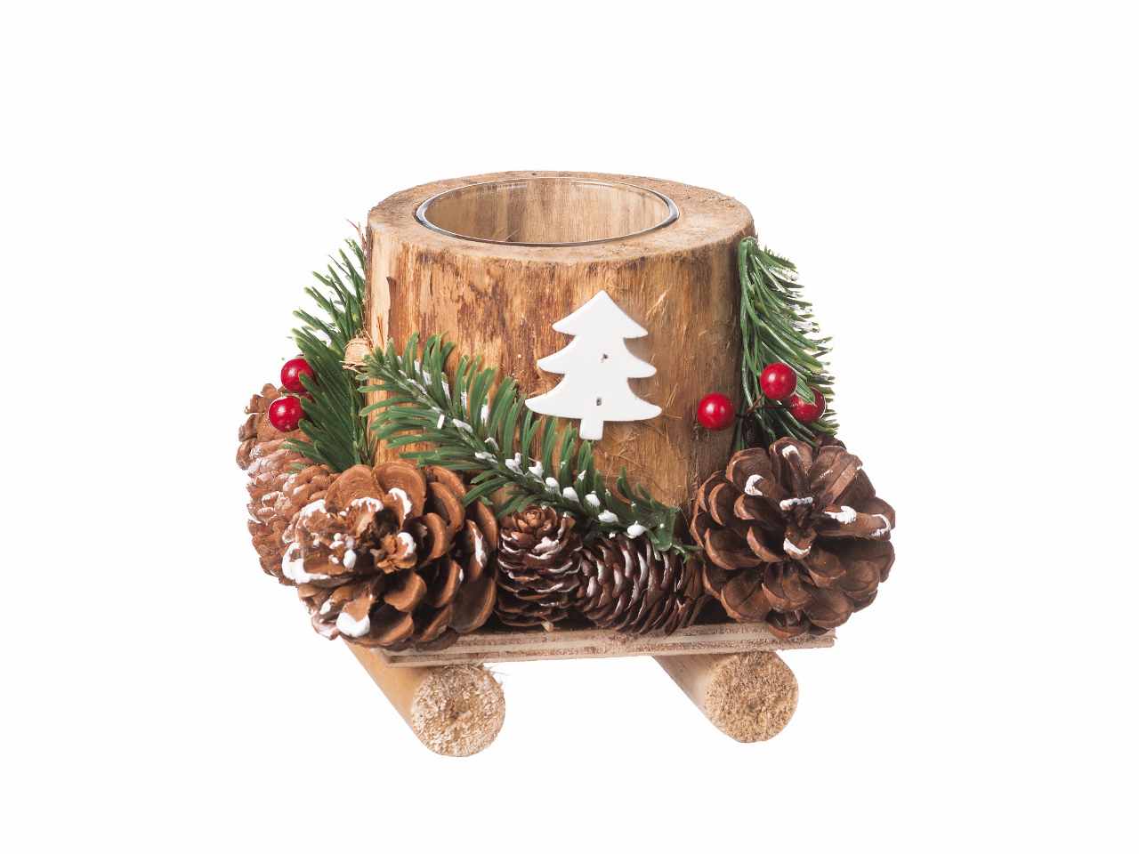 Portacandele in legno natalizio 15x15xh16cm