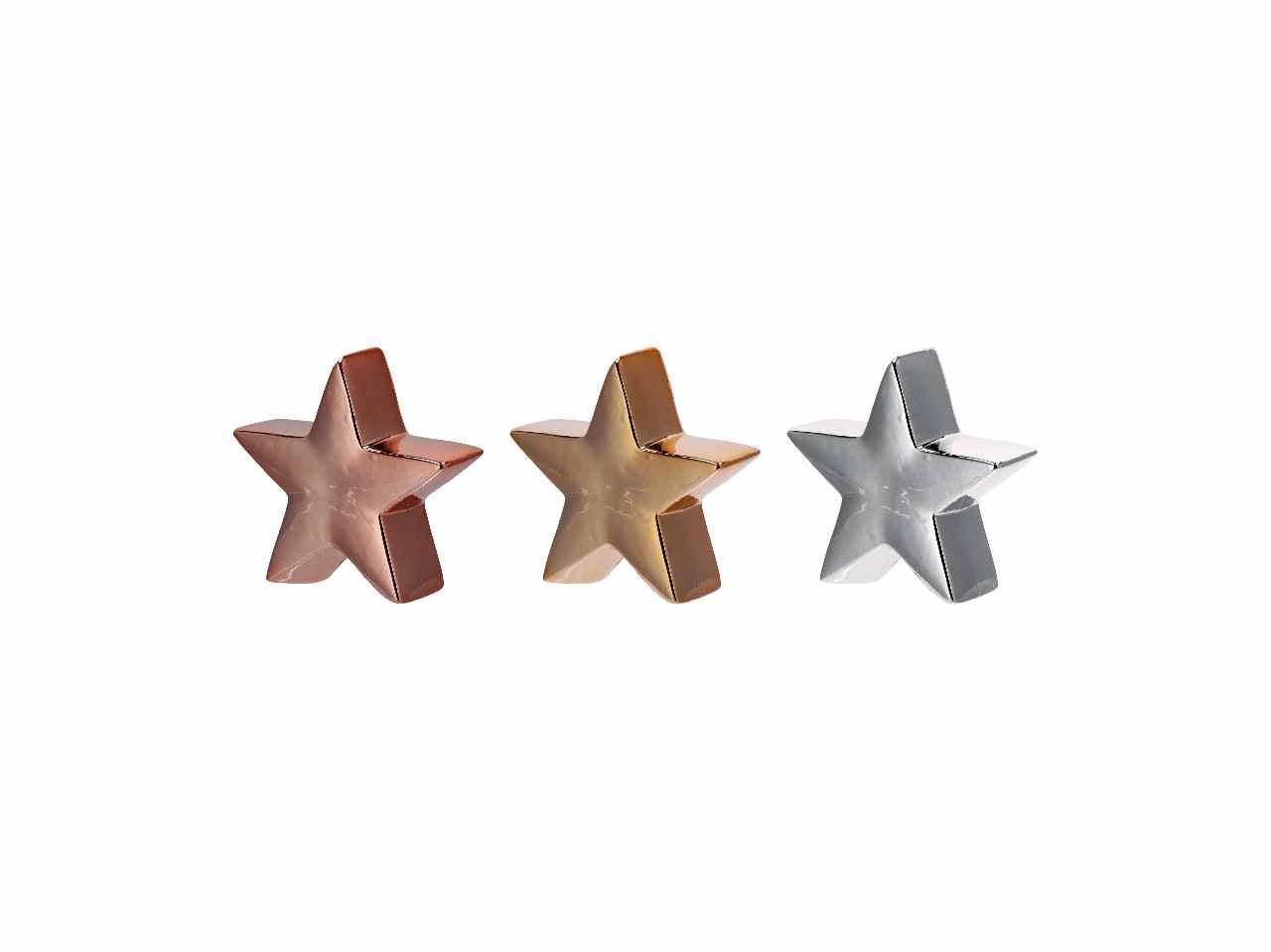 Stella in ceramica natalizia 11x5xh14cm nei colori oro argento e rosa