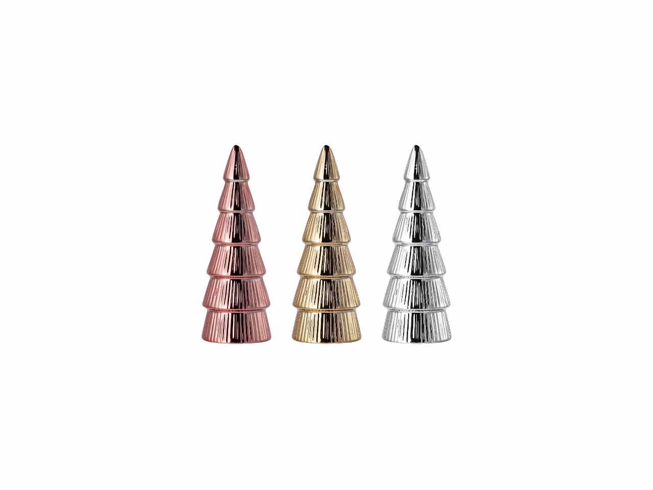Albero di natale in ceramica d.7,5cm h21cm nei colori oro argento e rosa