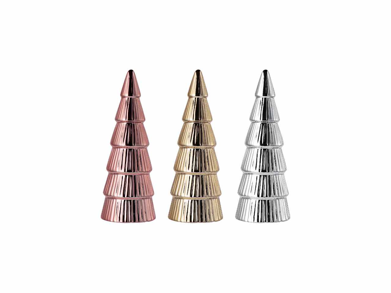 Albero di natale in ceramica d.10cm h27cm nei colori oro argento e rosa