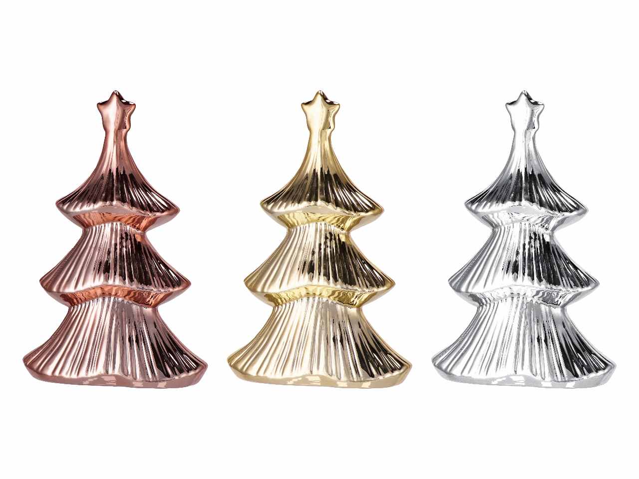 Albero di natale in ceramica 17x9xh26cm nei colori oro argento e rosa