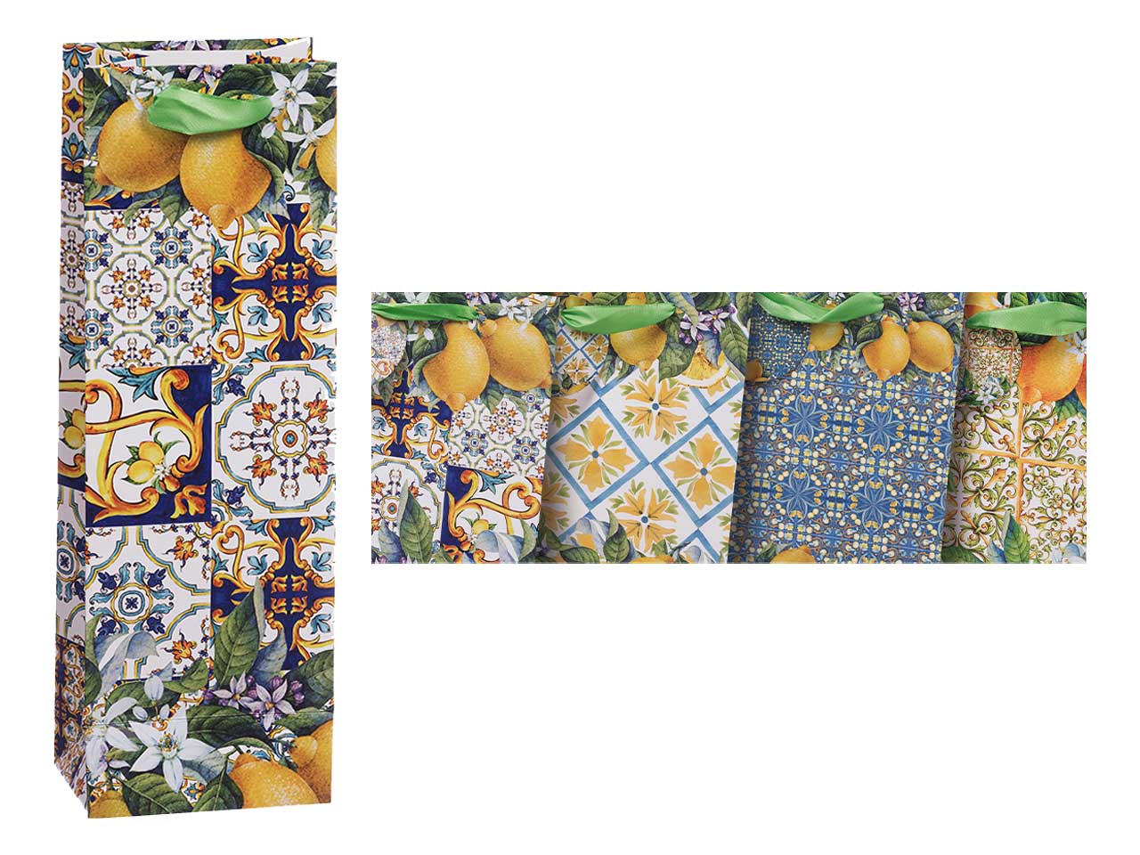 Borsa in carta porta bottiglie 12x9xh36cm in 4 decori assortiti