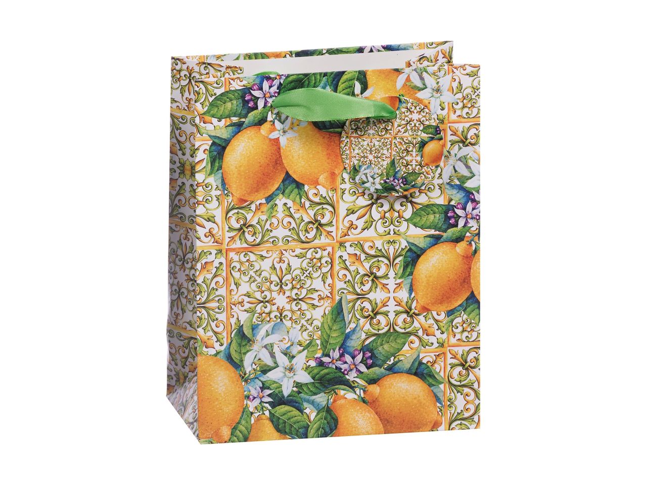 Borsa in carta 18x10xh23cm in 4 decorazioni maiolica siciliana assortiti