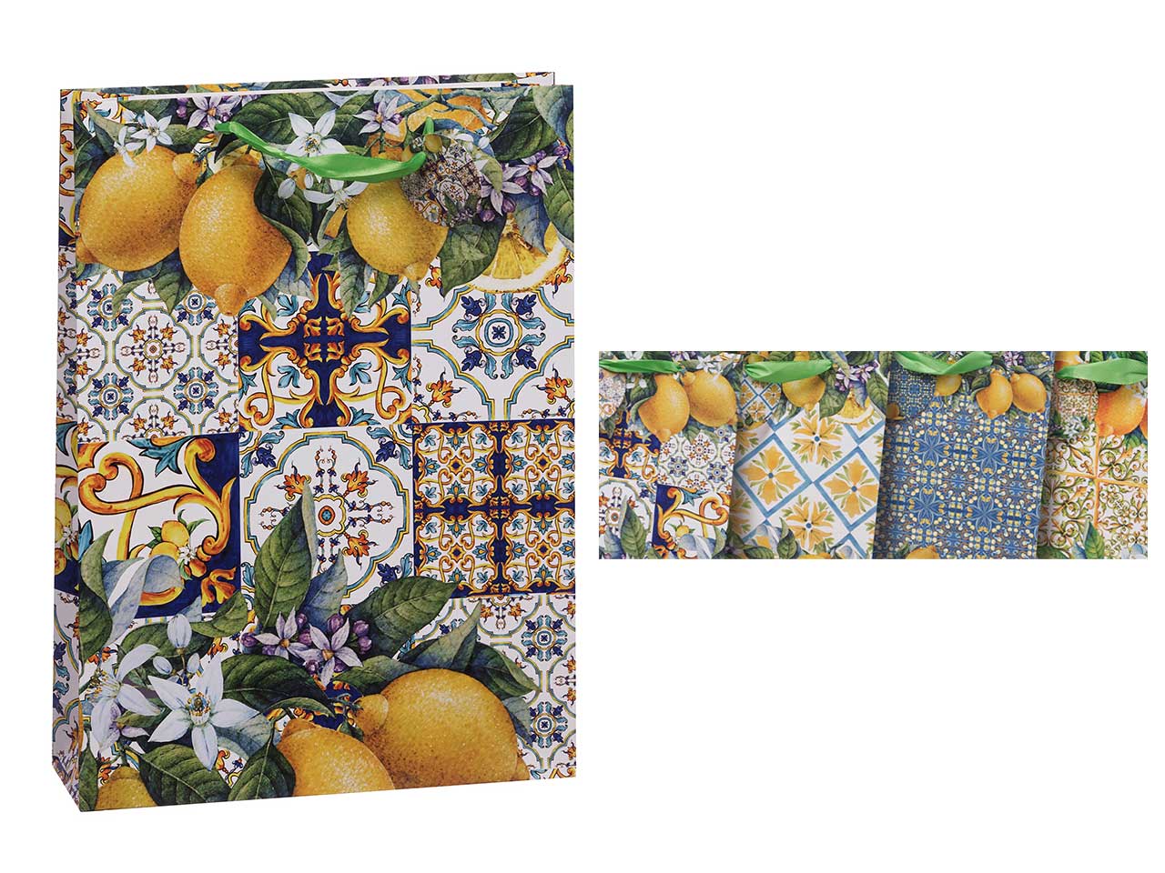 Borsa in carta 33x10xh46cm in 4 decorazioni maiolica siciliana assortiti