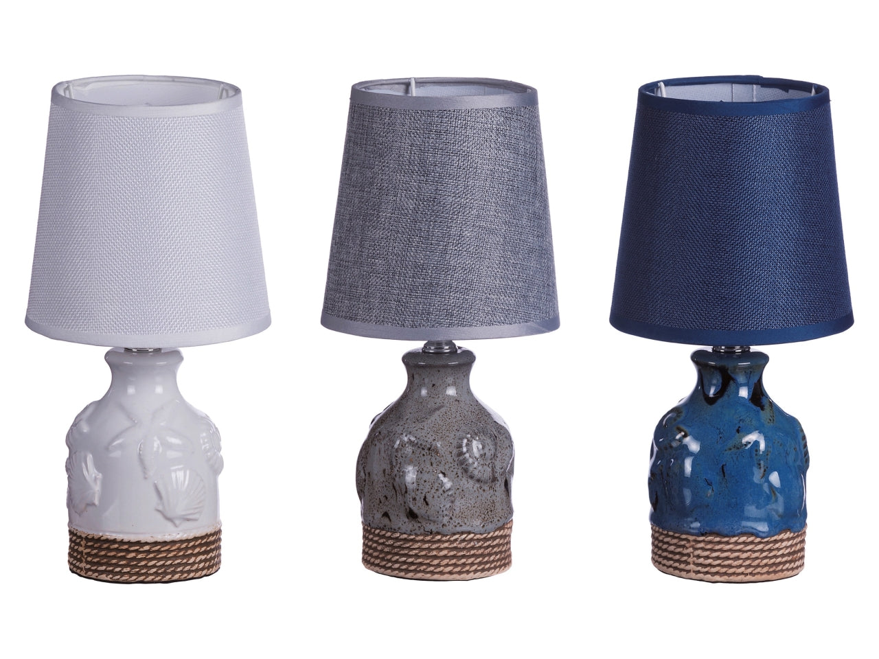 Lampada da scrivania, stile marinaro, fantasia mare, base in ceramica e paralume in poliestere - d.13xh.28 cm - colori assortiti - star