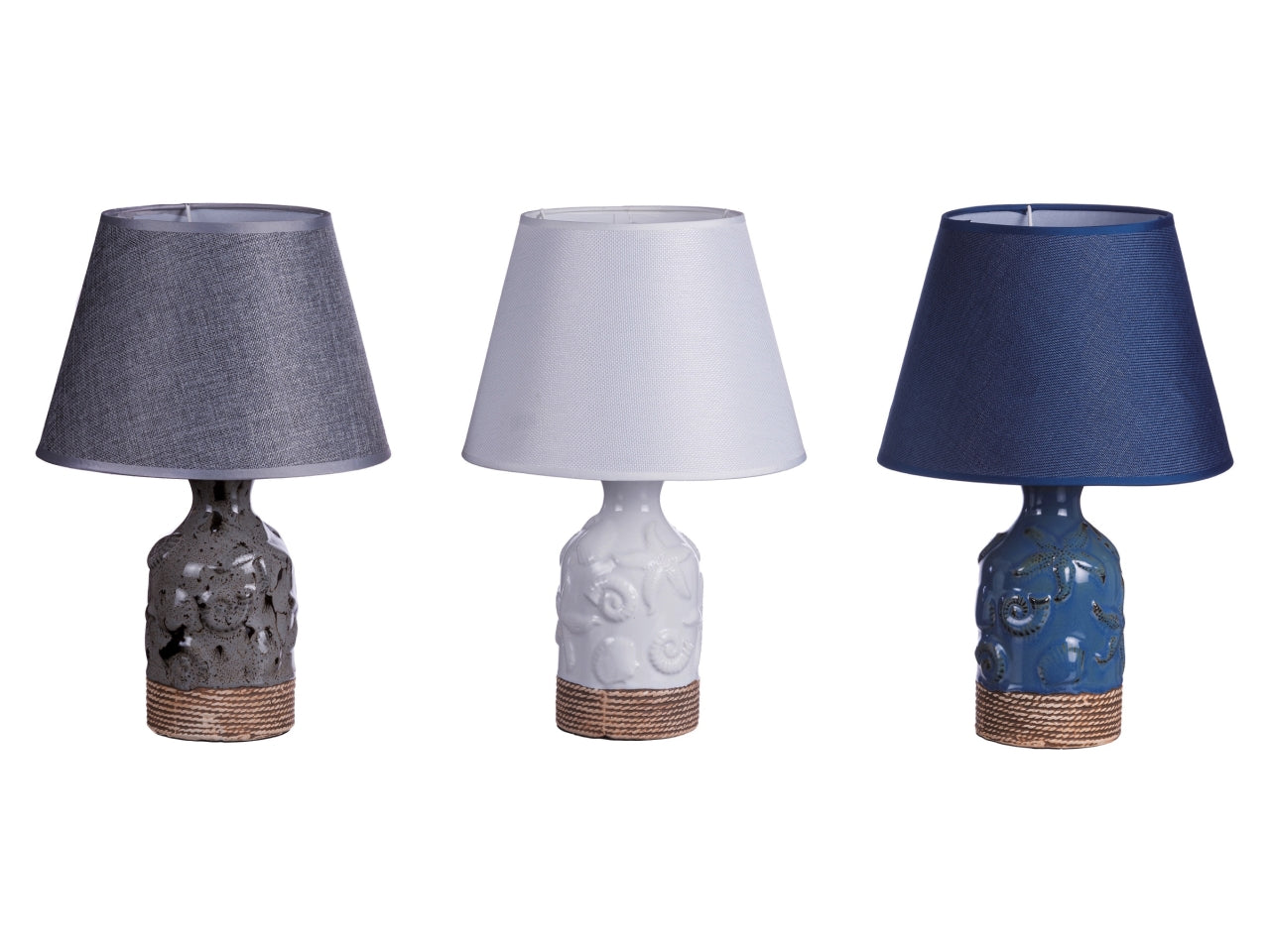 Lampada da scrivania, stile marinaro, fantasia mare, base in ceramica e paralume in poliestere - d.25xh.38 cm - colori assortiti - star