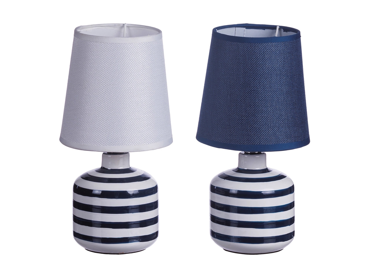 Abat jour da comodino stile marinaro, base in ceramica a righe con paralume, illuminazione semi diretta - 13xh.26,5cm - Star