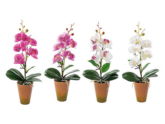 pintina ornamentale orchidea artificiale  in vaso di plastica - multicolore realistico e flessibile con fogliame opaco - ramo a 4 fiori - d8xh37,5cm - Star