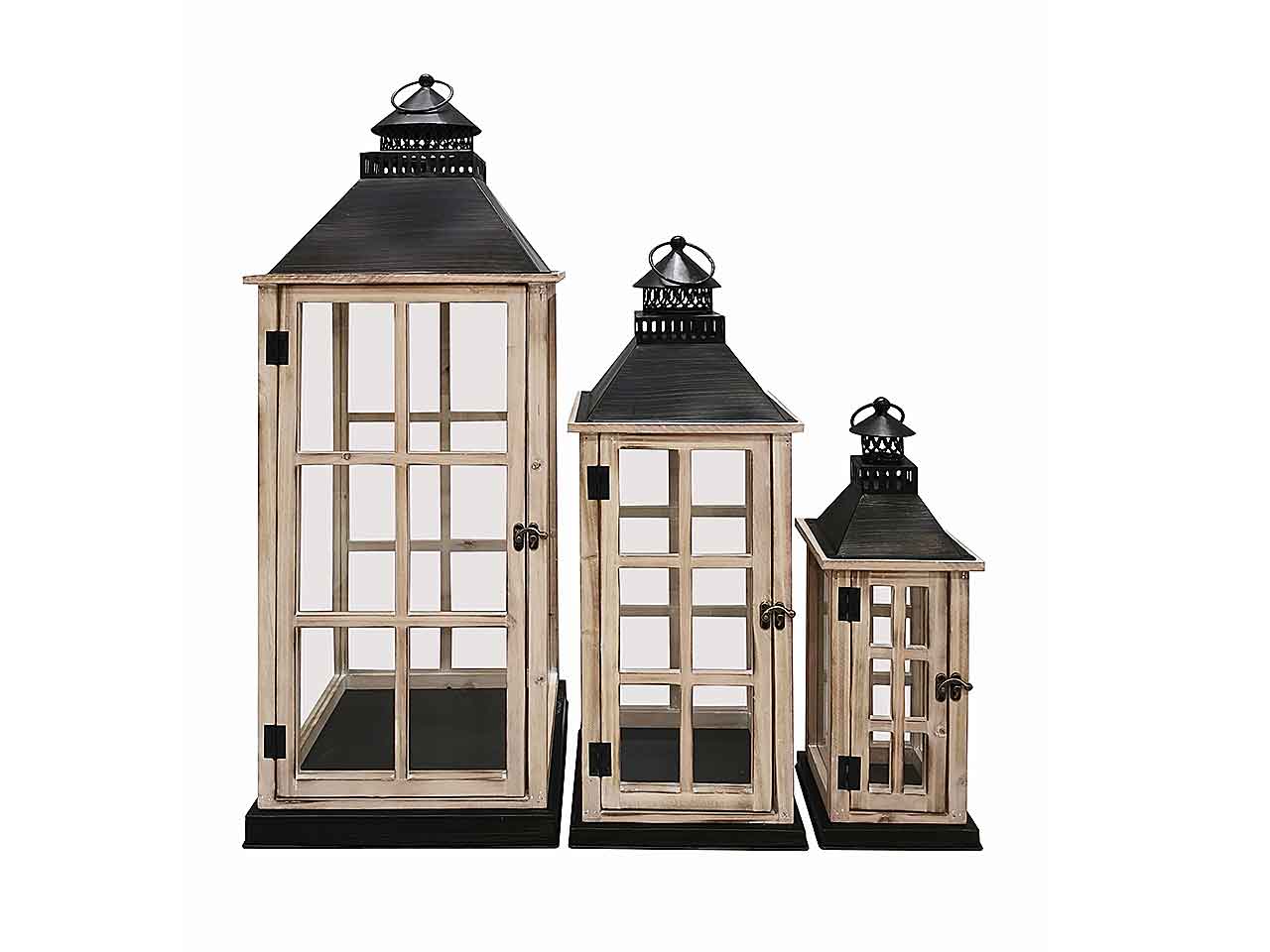 Lanterne set 3 pezzi legno+metallo 72176