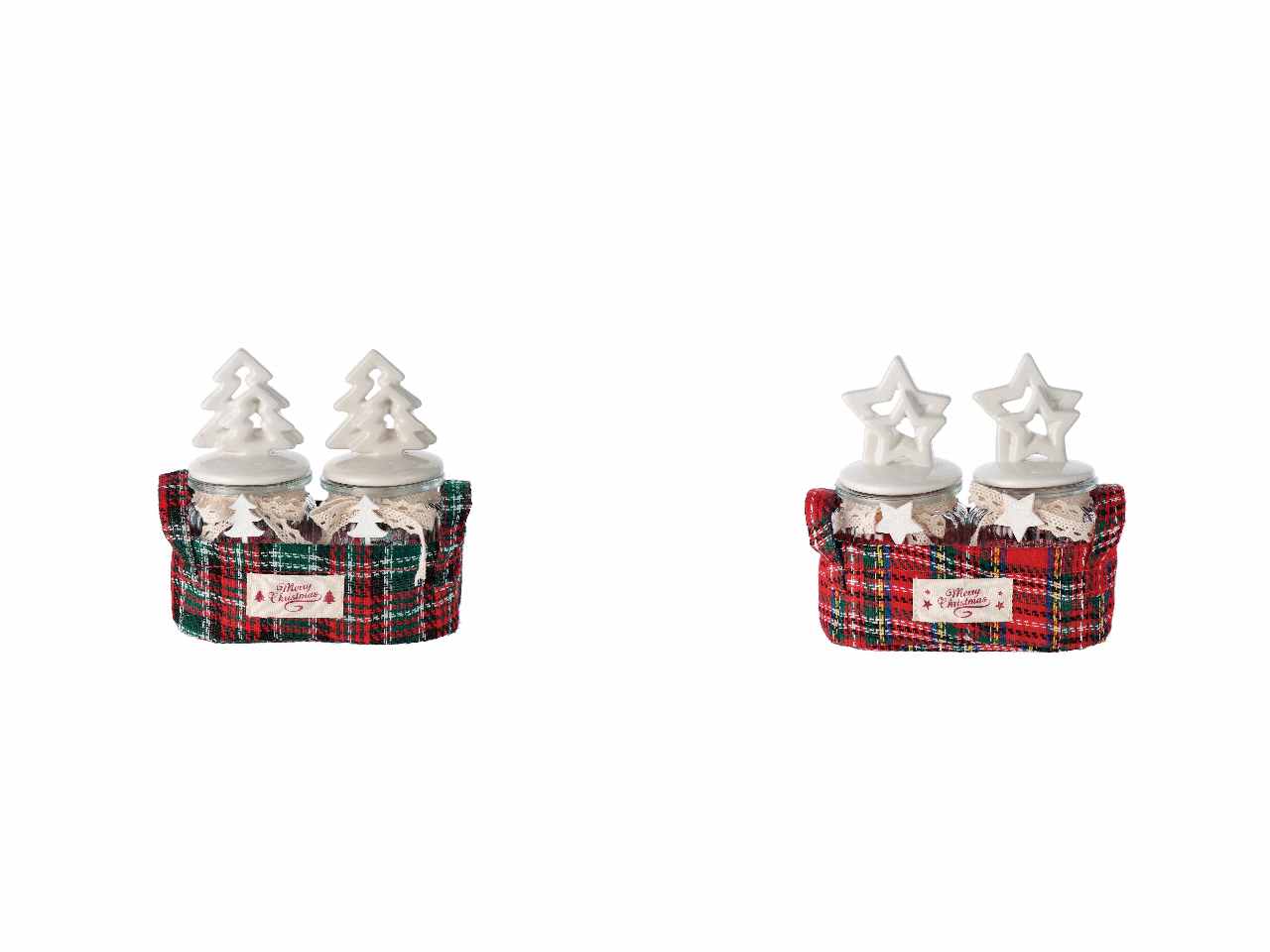 Barattolo d.17x8xh17cm 2pezzi con cestino in tessuto scozzese