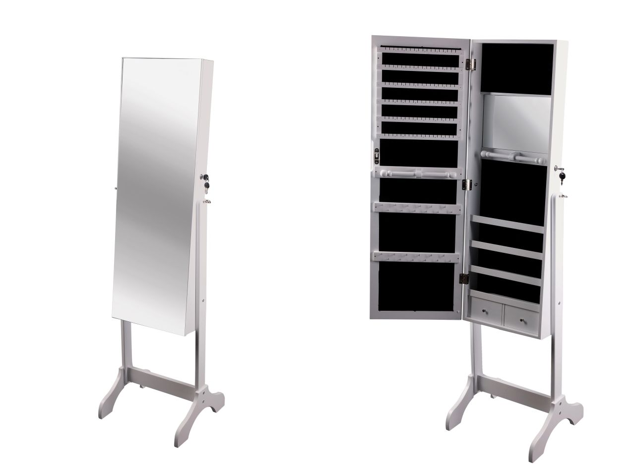 Specchio porta gioie bianco in mdf 46x40x153cm