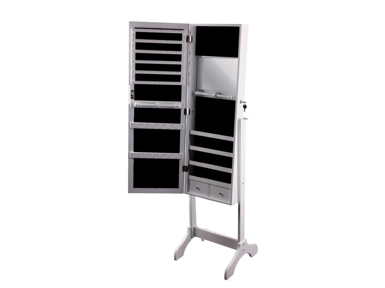 Specchio porta gioie bianco in mdf 46x40x153cm