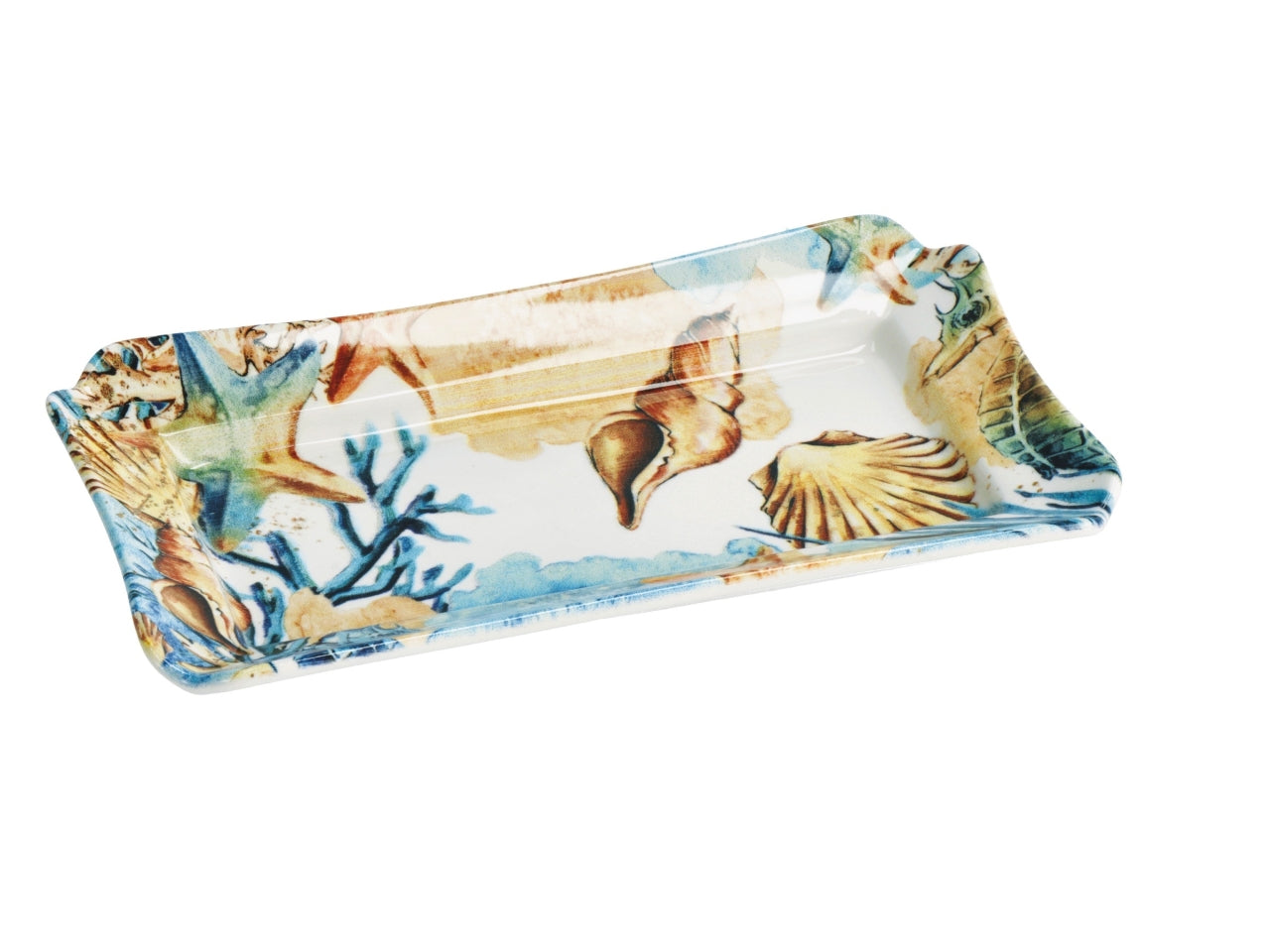 Vassoio rettangolare in ceramica, con fantasia marina, stile marinaro,  lavabile in lavastoviglie, 3 colori disponibili - 27,5x16xh3,5cm - Star