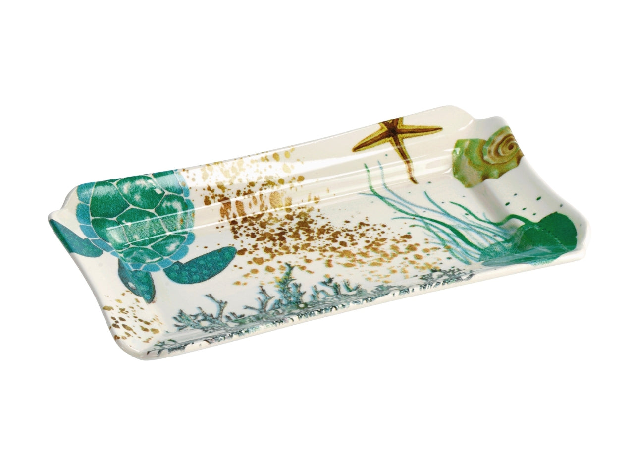 Vassoio rettangolare in ceramica, con fantasia marina, stile marinaro,  lavabile in lavastoviglie, 3 colori disponibili - 27,5x16xh3,5cm - Star