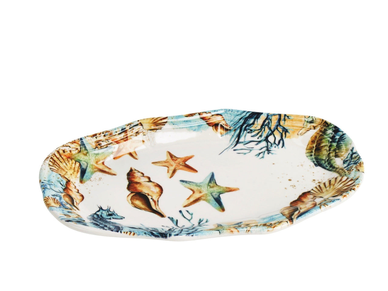 Vassoio ovale in ceramica con fantasia marina, stile marinaro, lavabile in lavastoviglie, 3 colori disponibili - 21x13,5xh2cm - Star