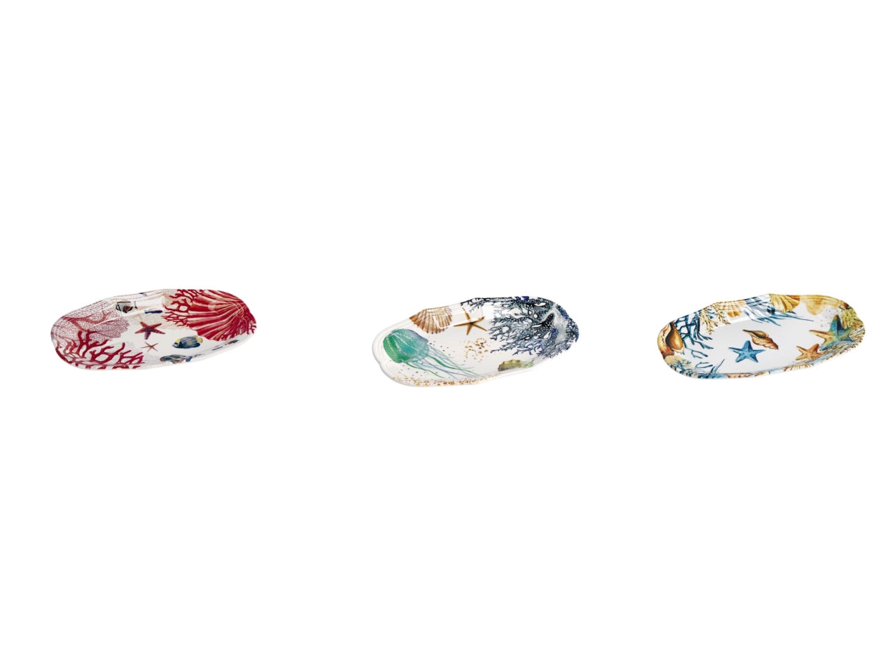 Vassoio ovale in ceramica con fantasia marina, stile marinaro, lavabile in lavastoviglie, 3 colori disponibili - 26,5x16,5xh.3cm - Star
