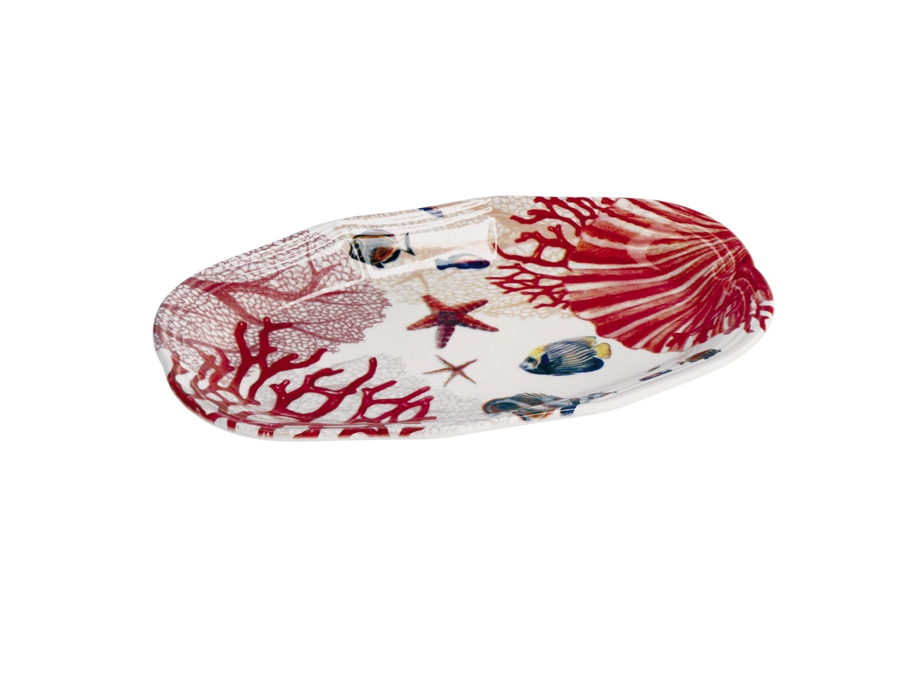Vassoio ovale in ceramica con fantasia marina, stile marinaro, lavabile in lavastoviglie, 3 colori disponibili - 26,5x16,5xh.3cm - Star