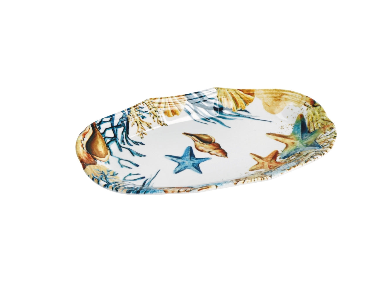 Vassoio ovale in ceramica con fantasia marina, stile marinaro, lavabile in lavastoviglie, 3 colori disponibili - 26,5x16,5xh.3cm - Star