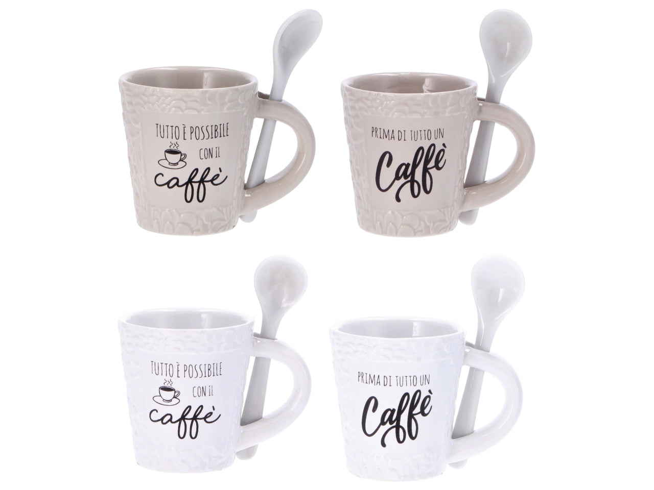 Tazza mug in ceramica con cucchiaio 6x7cm multicolor stile industrial - AD Trend