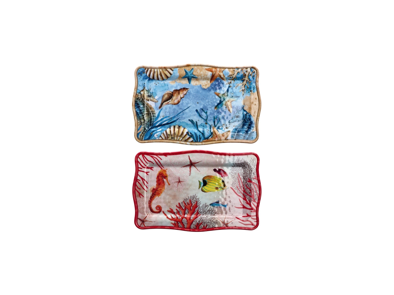 Vassoio rettangolare in melamina con fantasia marina, stile marinaro, 2 colori disponibili - 36x23xh1,5cm - Star