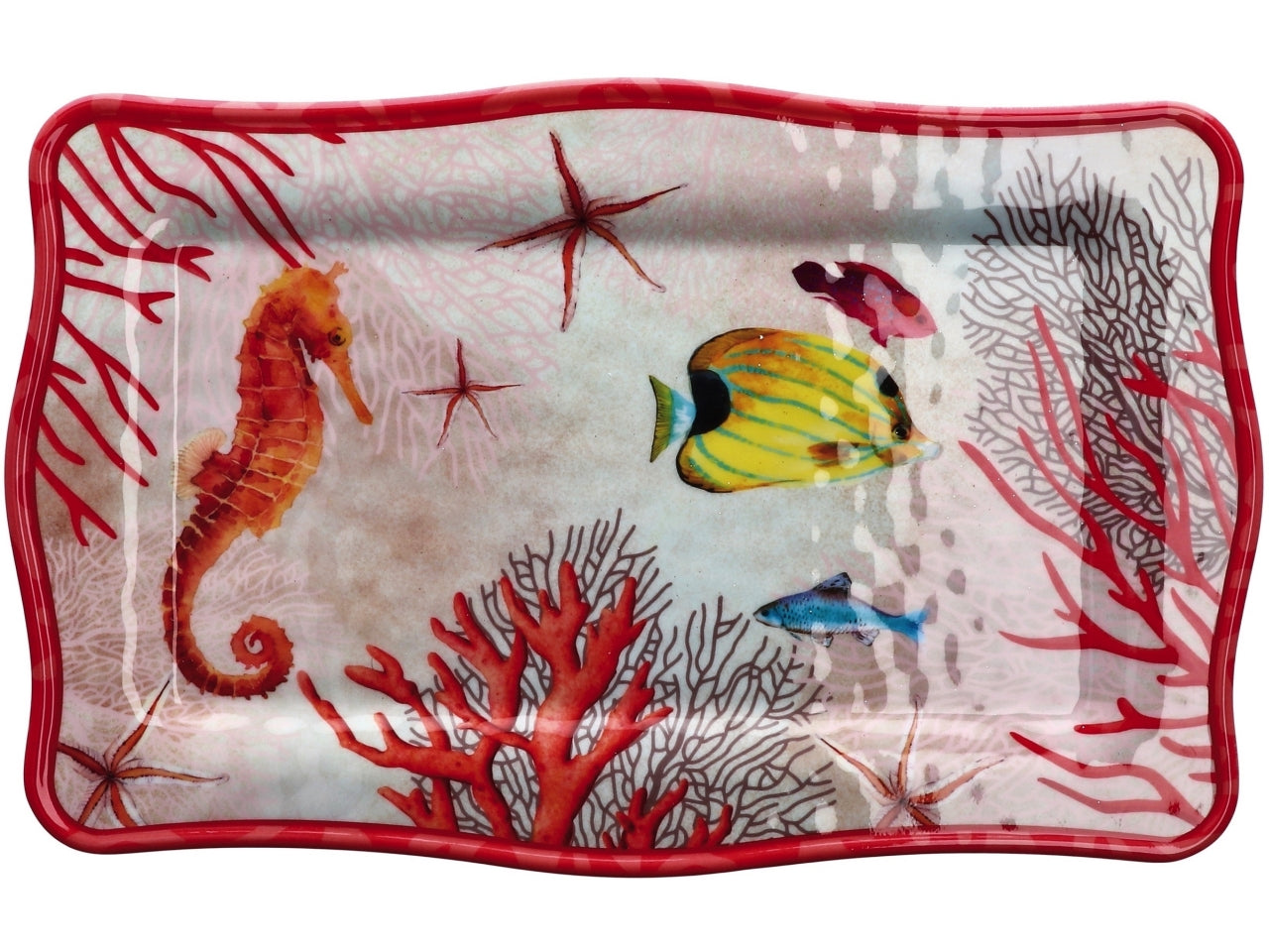 Vassoio rettangolare in melamina con fantasia marina, stile marinaro, 2 colori disponibili - 36x23xh1,5cm - Star