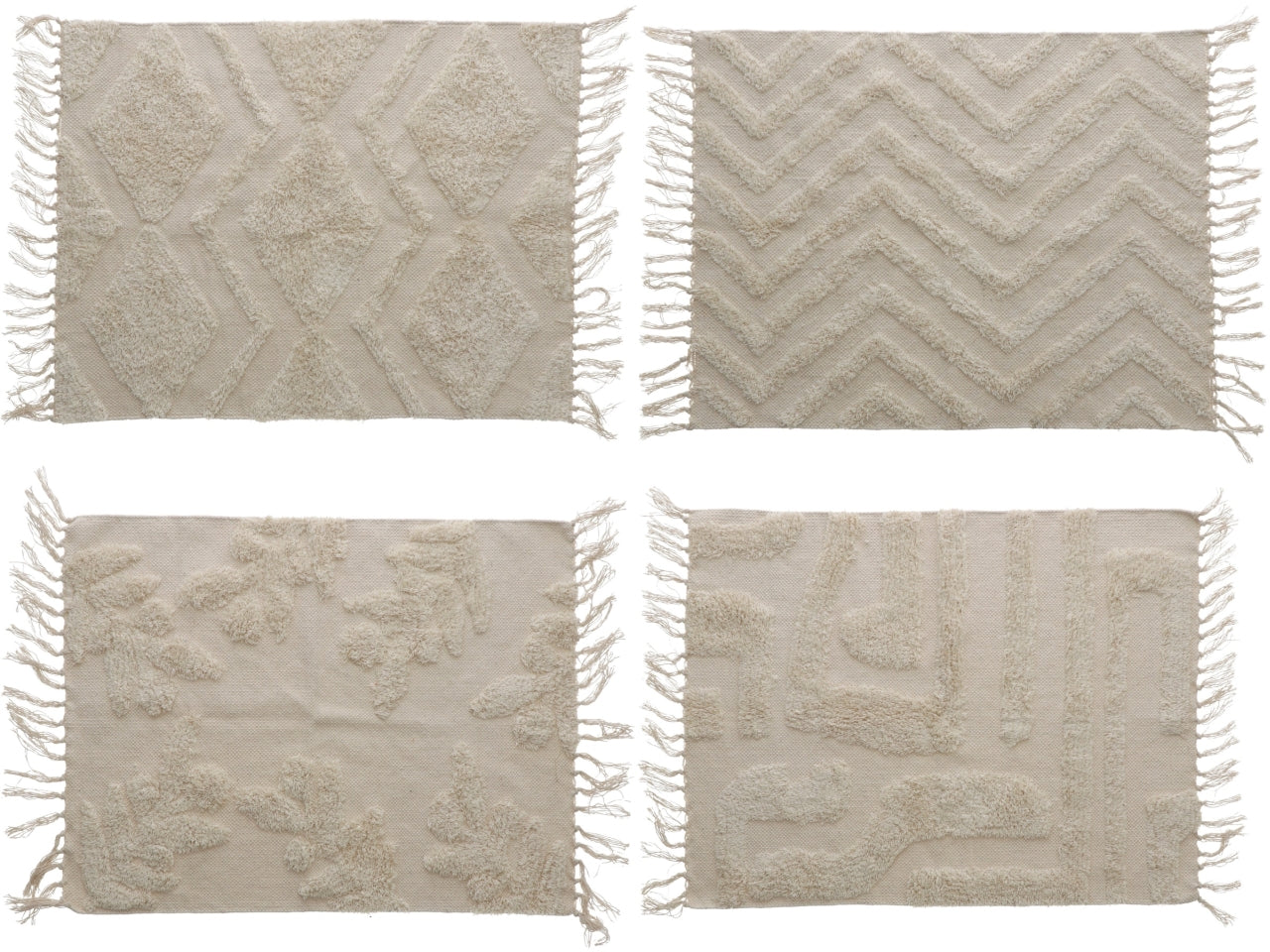 Tappeto con frange per soggiorno boho chic in cotone beige 150x180cm - disponibile in 4 decori - Star