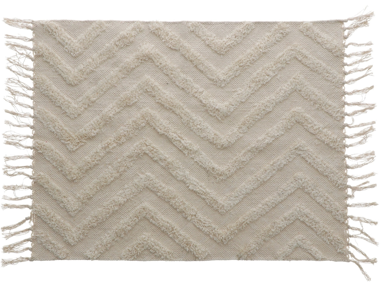 Tappeto con frange per soggiorno boho chic in cotone beige 150x180cm - disponibile in 4 decori - Star