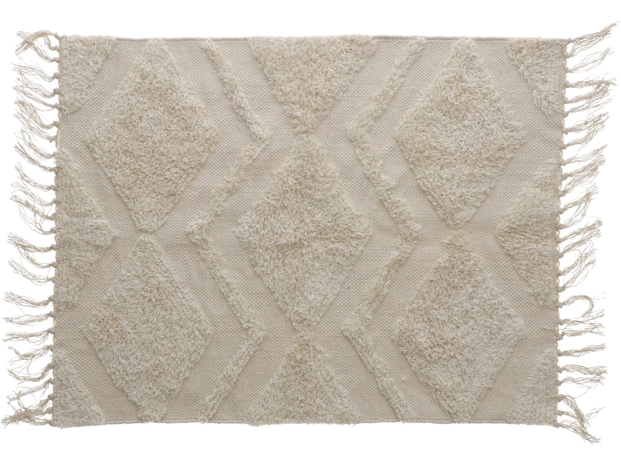Tappeto con frange per soggiorno boho chic in cotone beige 150x180cm - disponibile in 4 decori - Star