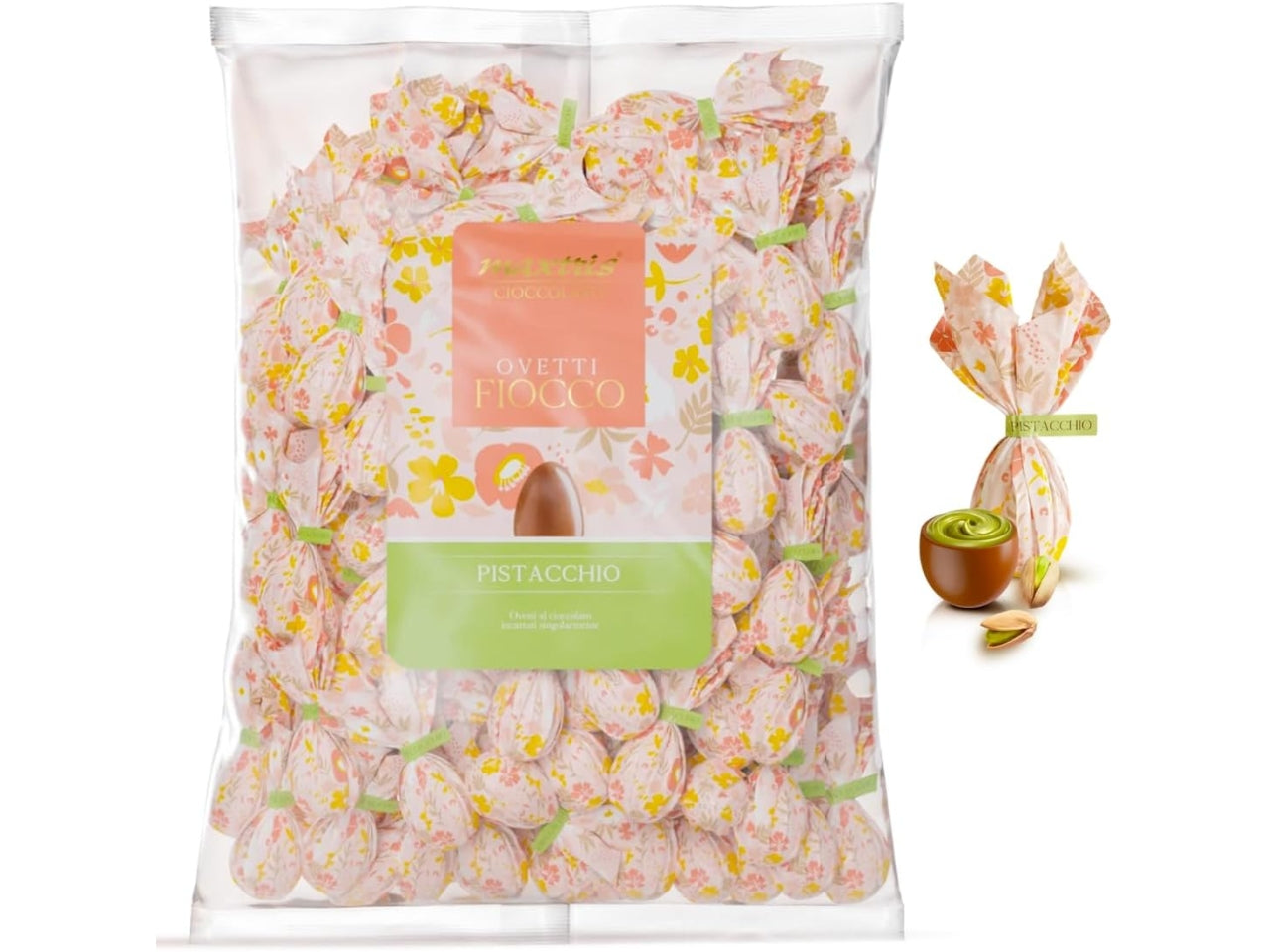 Maxtris ovetti fiocco al gusto di pistacchio in busta da 500gr