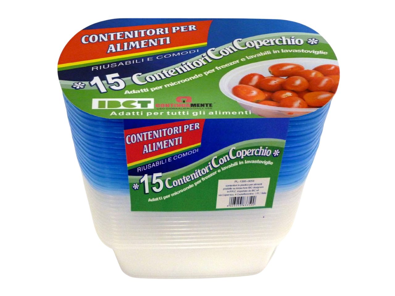 Contenitori rettangolare con coperchio 750 ml plastica trasparente e blu 17,5x12,5 cm, confezione da 15 pezzi - IBCT