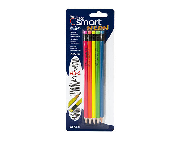 Matite neon con gomma 5 pezzi