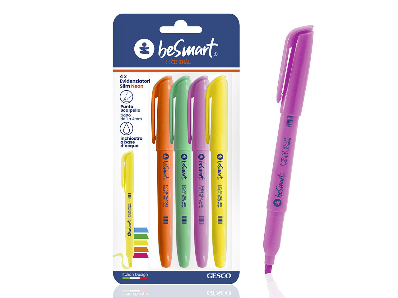 Evidenziatori colori' slim 4 pezzi