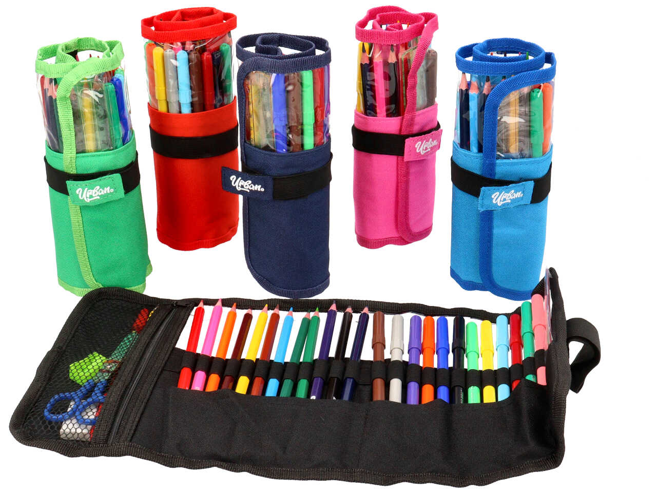 Astuccio roller pouch 12 pastelli piu' 12 pennarelli giotto urban con 6 classic color