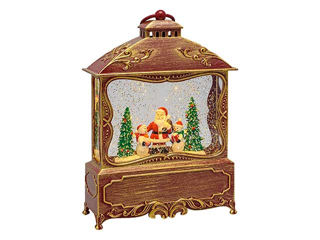 Lanterna piatta rettangolare decorata h.30cm plastica rosso antico oro glitter led bianco caldo scintillante a batteria ip20 interno portatile 19x7xh.27/30cm