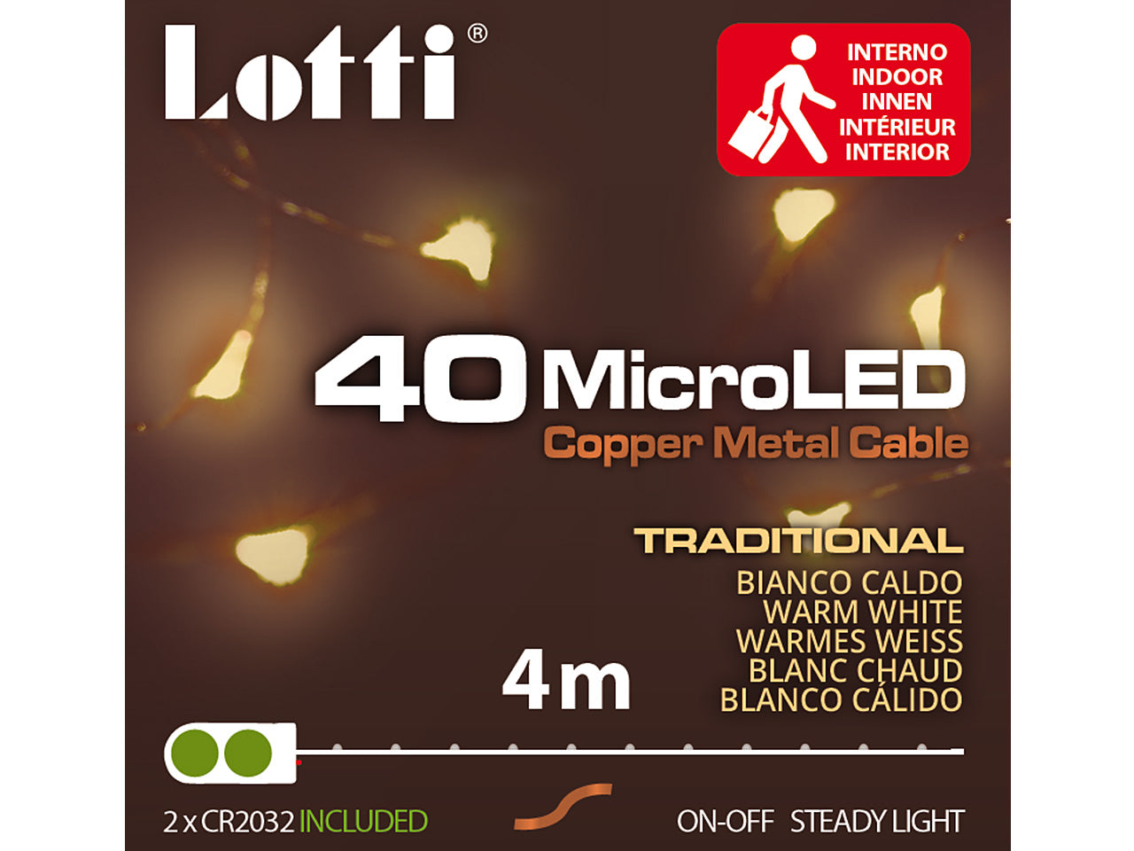 Luci in filo metallico a batteria bianco caldo in metallo 40 MINI LED uso interno filo bronzo a batteria