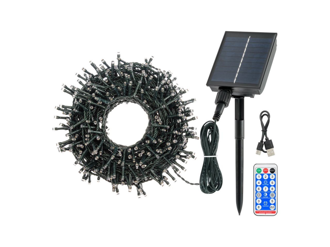 Catena di luci lineare solare misura 20m con 400 led bianco caldo per uso esterno